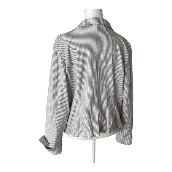 Jessica Gray & White Seersucker Stripe Blazer Jacket Stretch Cotton Size M - Picture 3 of 5